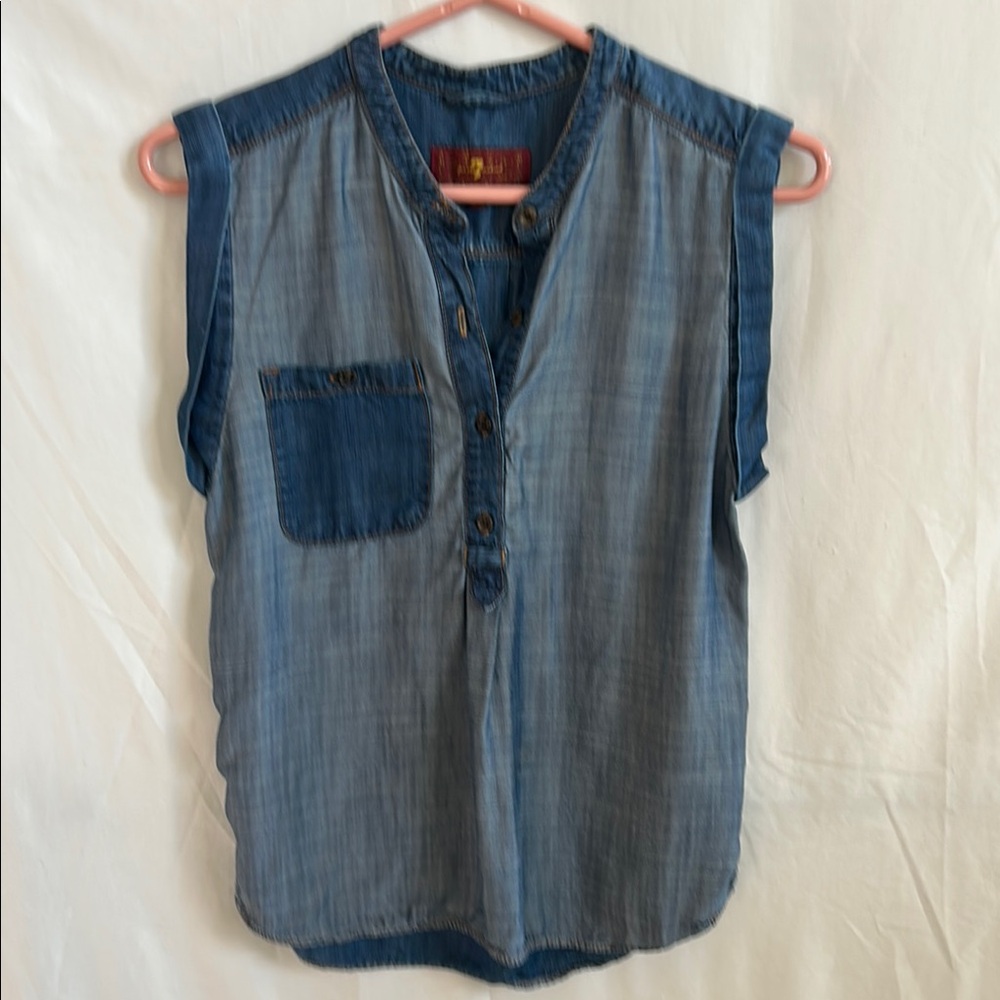 7 for all Mankind Denim Buttoned Blouse with Mandarin Collar Size XS